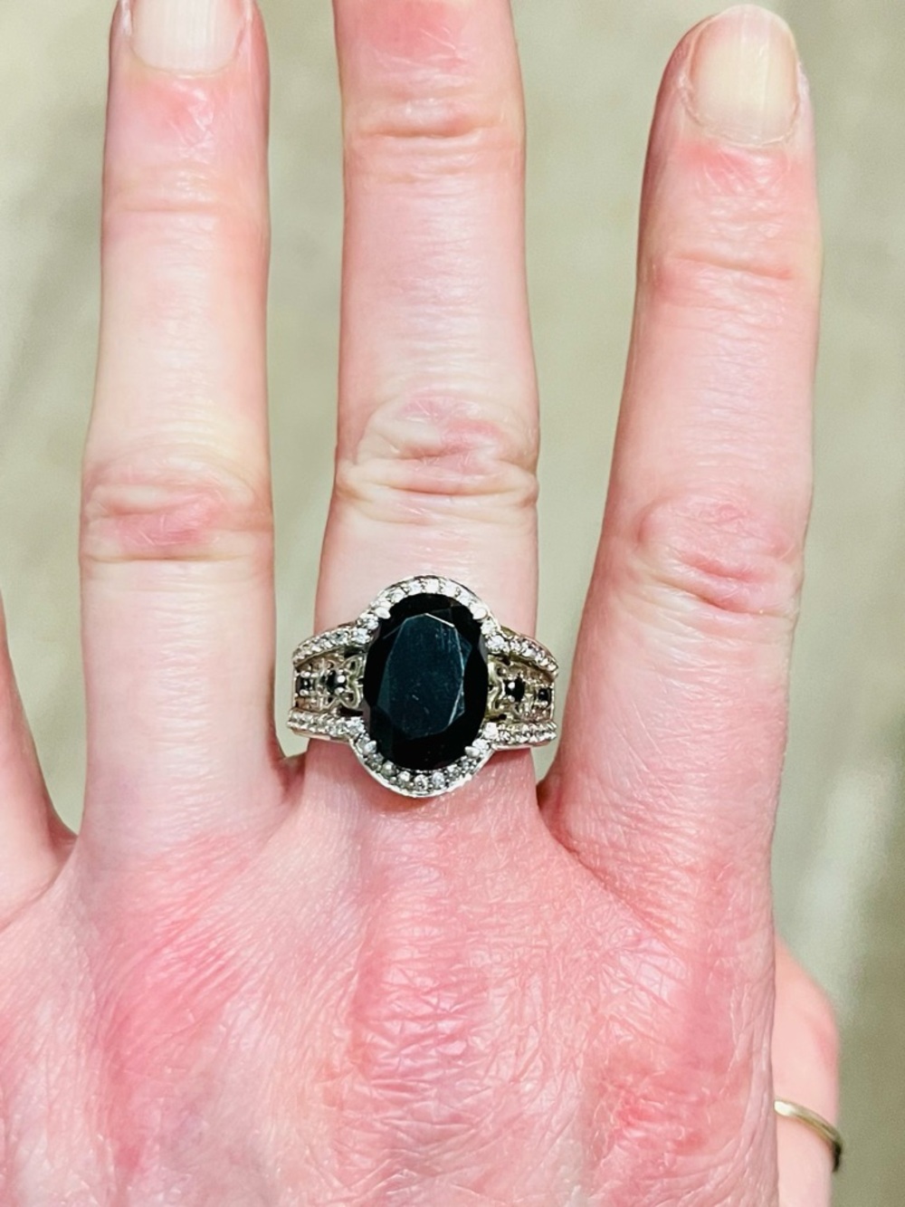 Vintage Sterling Silver Black Onyx Cocktail Ring DP 925 Size 7.25 - Picture 14 of 15